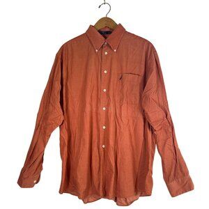 Nautica Mens Size 16.5 34/35 Shirt Orange Micro Corduroy Button Down Collar Logo